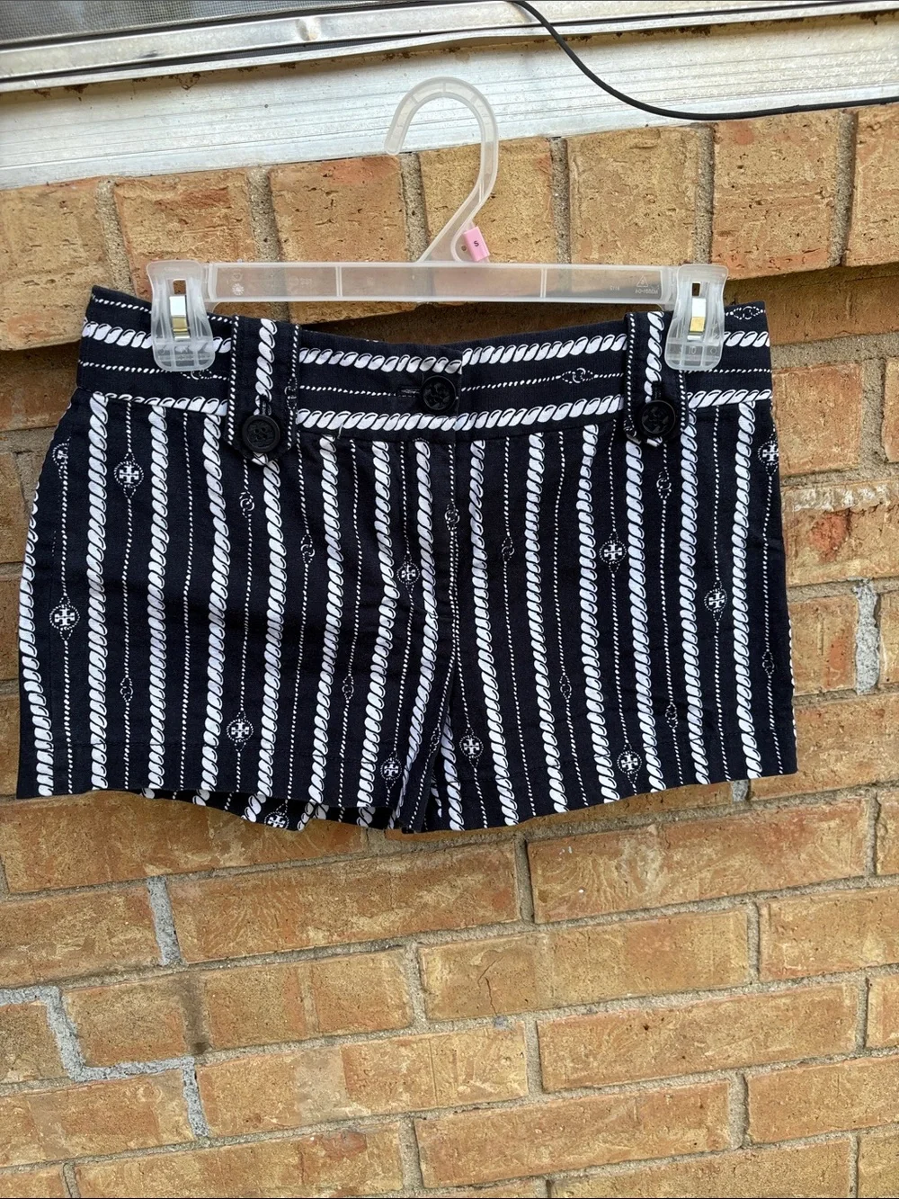 Tory Burch Black & White Rope-Print High Waist Shorts